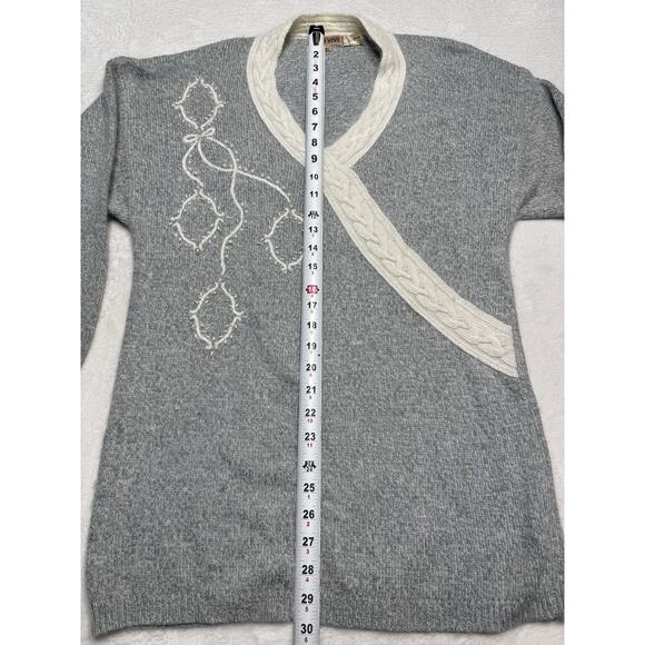 Vintage L’Eau Vive Silk Angora Sweater Gray White Cable Detail Size S FW25 - Picture 8 of 8